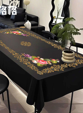 十格格十字绣DMC绣线套件2025新款 黑色花纹图案 金蔓花绪 桌布