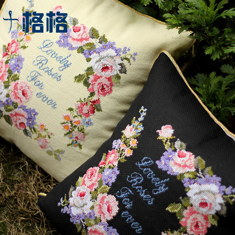 精准印花法国DMC十字绣套件 靠垫 客厅 卧室 简约 永恒挚爱抱枕