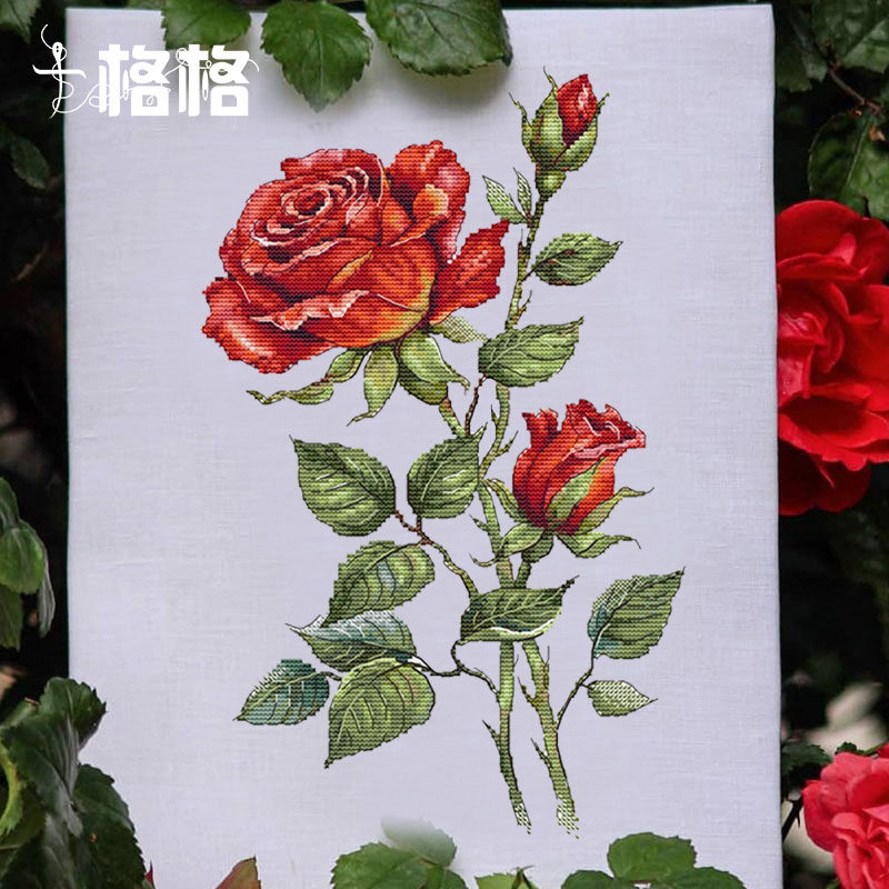 十格格十字绣法国DMC绣线套件 花卉 红玫信笺