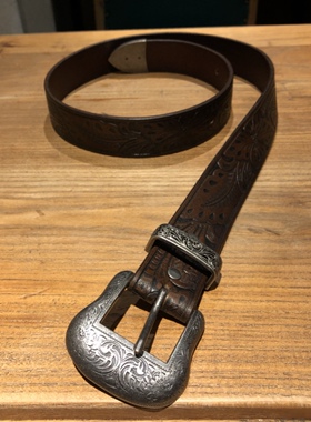 复古机车美式复古阿美咔叽腰带唐草雕花意大利植鞣皮 宽度33mm