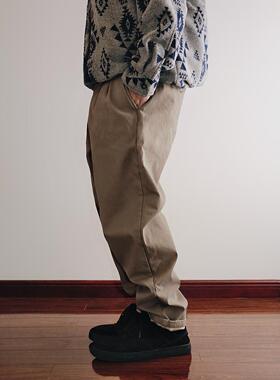 日系潮流chino冬季加绒基础微锥休闲纯色百搭简约宽松小脚工装裤