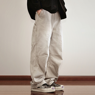 裤 潮牌CITYBOY秋冬痞帅复古高密细珠帆做旧阔腿直筒宽松工装 美式