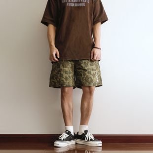 裤 男 vintage绣标轻薄速干运动休闲工装 日系迷彩抽绳户外机能短裤