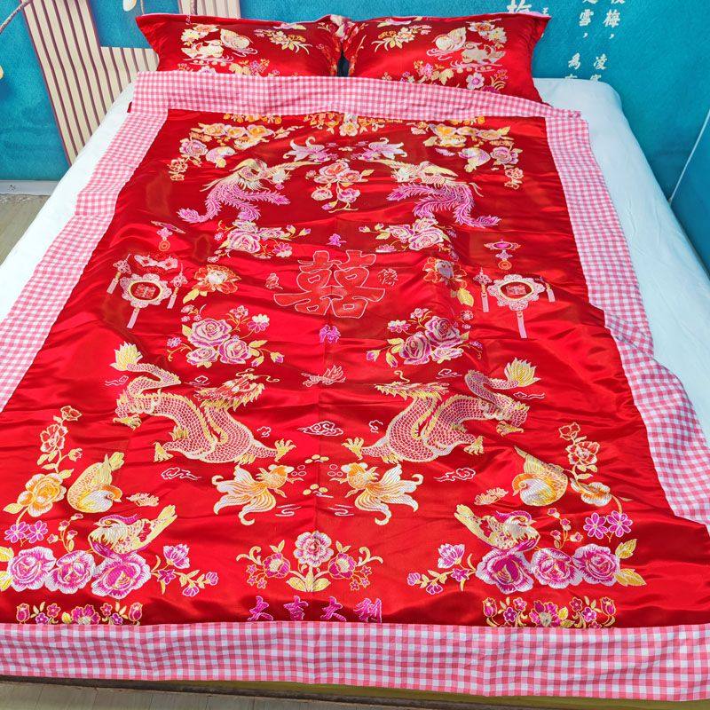 老式手工被套缎面棉花被子纯棉被里复古龙凤喜结婚被杭州丝绸被罩