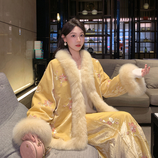 果果家 新中式狐狸毛羽绒服外套女冬季新款半身裙套装时尚两件套
