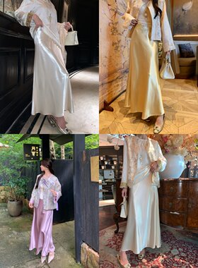 果果家   2026秋季纯色半身裙女时尚百搭缎面A字裙显瘦长裙