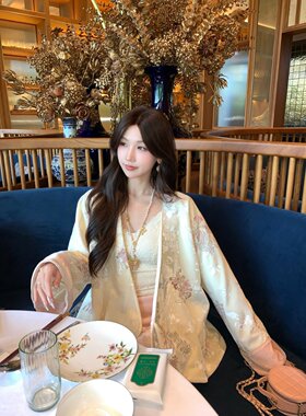 果果家 丝绒/新中式时尚套装女秋季新款刺绣上衣外套半身裙两件套