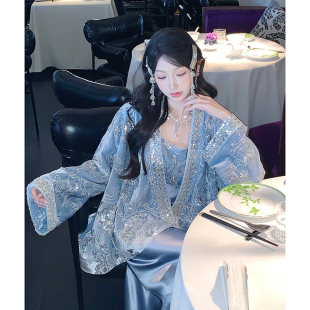 外套女春季 真丝新中式 新款 时尚 果果家 刺绣重工丝绒套装 梵月清梦