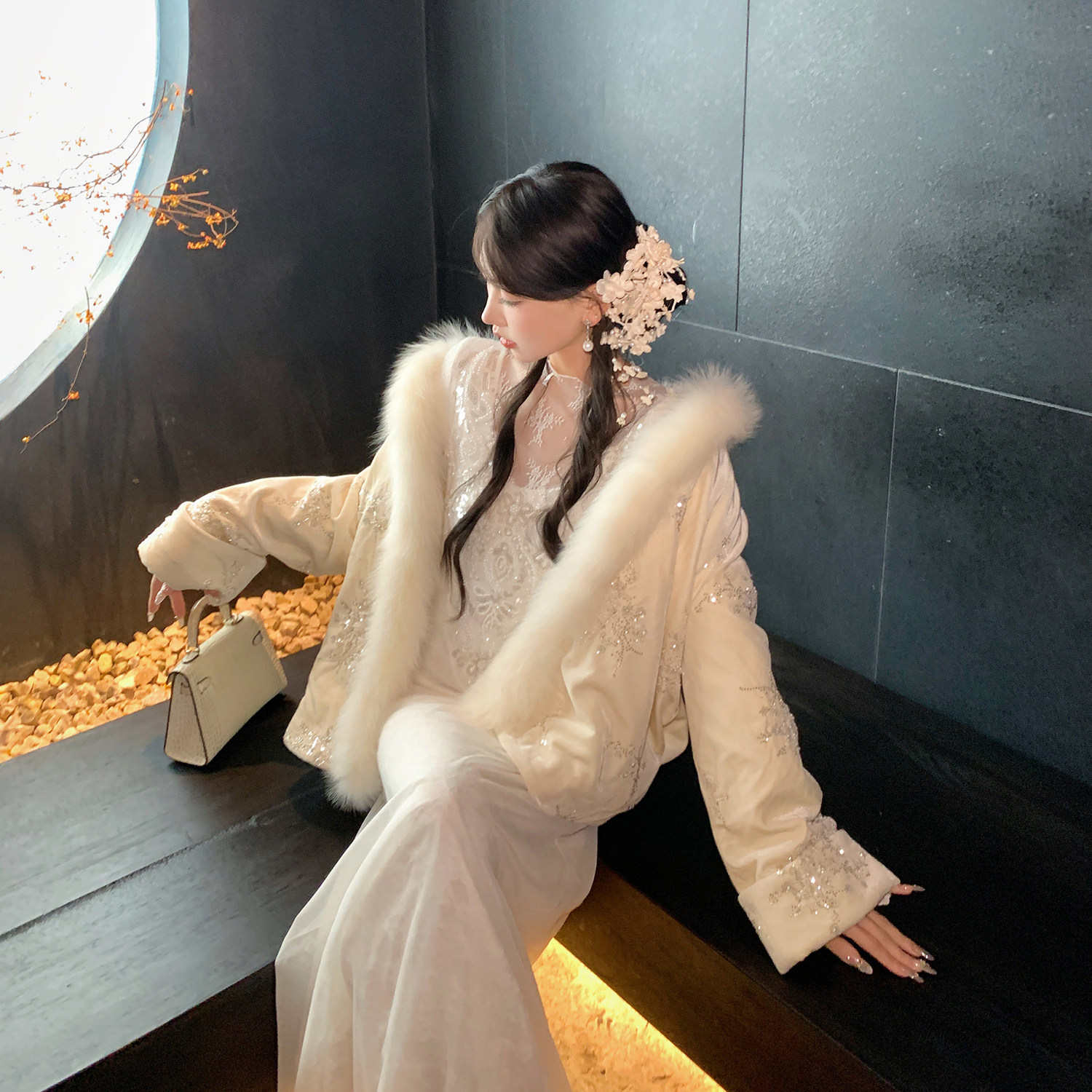 果果家 现货秒发/鹅绒新中式国风羽绒服女新款狐狸毛领时尚外套
