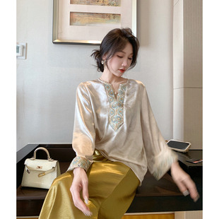 设计师打底衫 果果家 高端贵气缎面提花上衣女春季 2026新款 新中式
