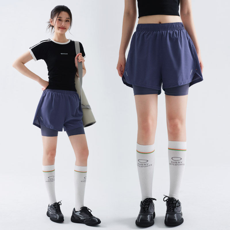 户外假两件运动短裤女夏季大码速干三分休闲裤宽松二合一骑行裤子