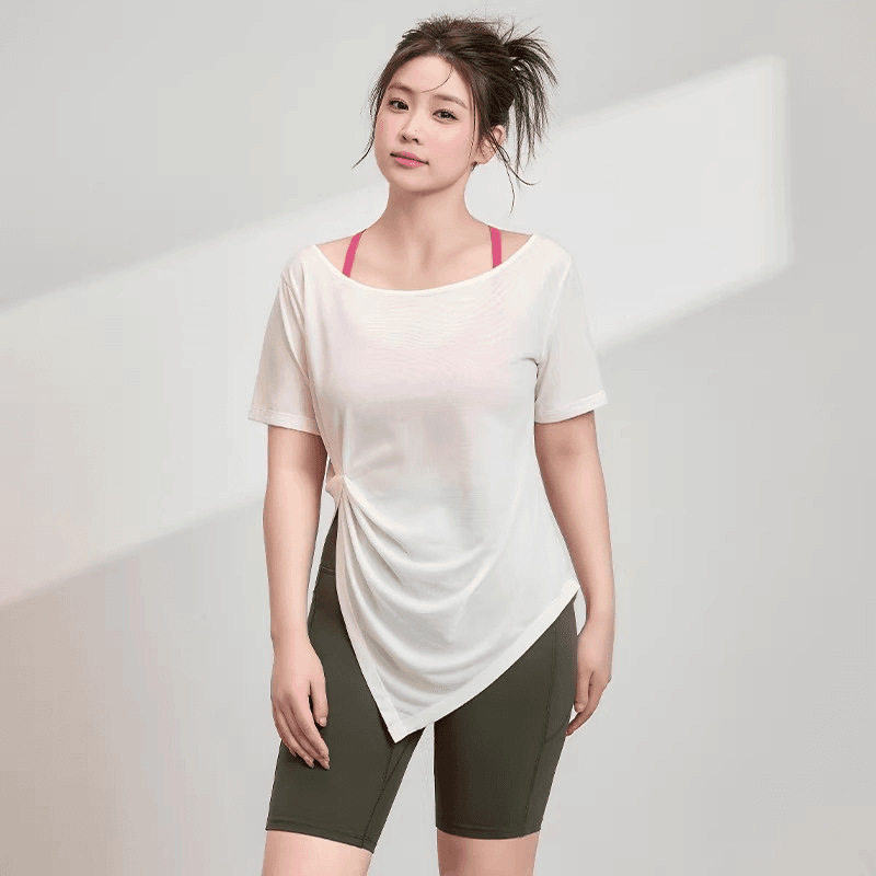 胖mm大码运动罩衫女夏季速干上衣t恤瑜伽服健身服短袖运动服套装