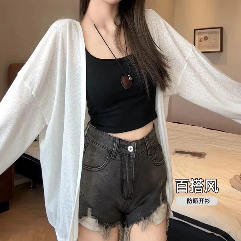 夏季防晒长袖女针织衫休闲韩版宽松空调罩衫薄款上衣气质女装开衫