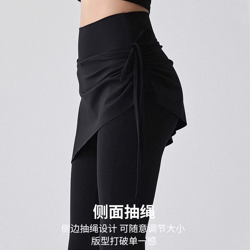 假两件微喇瑜伽裤带屁帘女高腰紧身提臀修身长裤速干防走光健身裤