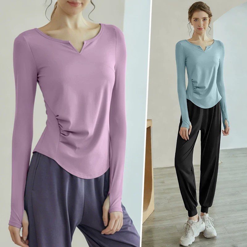 瑜伽服女套装2026春夏季普拉提跑步显瘦运动健身长袖上衣训练举重