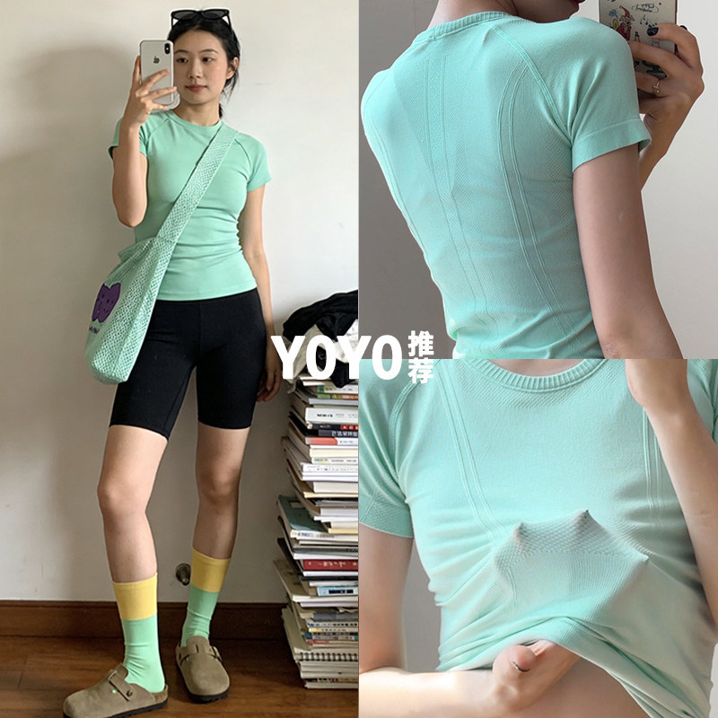 夏季速干运动短袖女2026新款跑步紧身透气瑜伽服普拉提上衣健身服