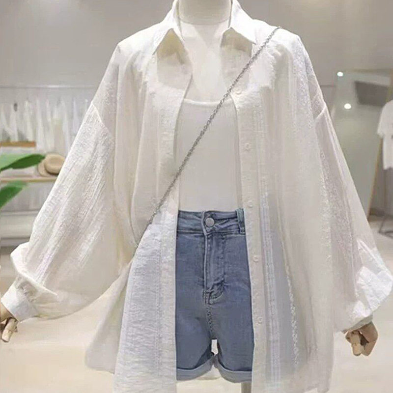 甜美微透防晒衣衬衫春夏季新款宽松中长款长袖薄款开衫女空调衫潮
