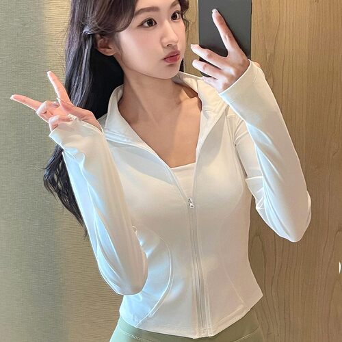 运动外套女收腰短款瑜伽服拇指扣长袖开衫紧致修身日常外穿跑步健