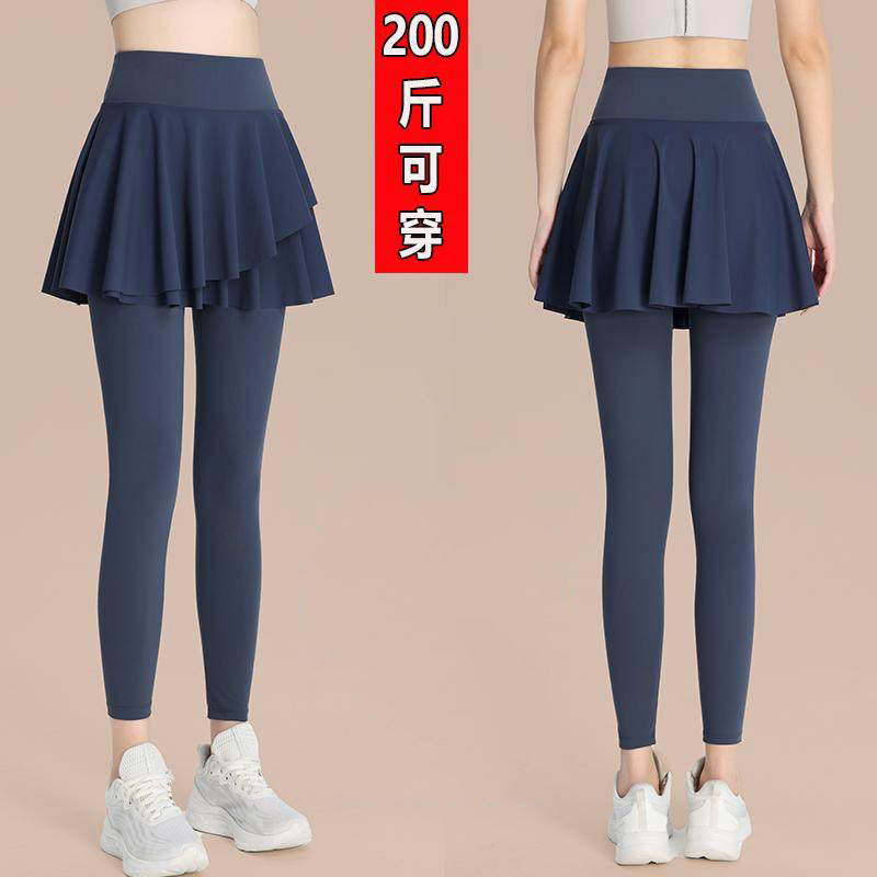 大码假两件瑜伽裤裙女2026新款夏季健身跑步运动套装美背长裤速干