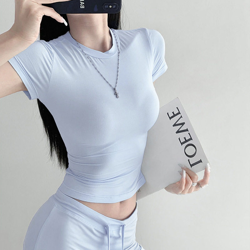 基础瑜伽t恤女收腰百搭健身运动短袖跑步速干瑜伽服紧身上衣外穿