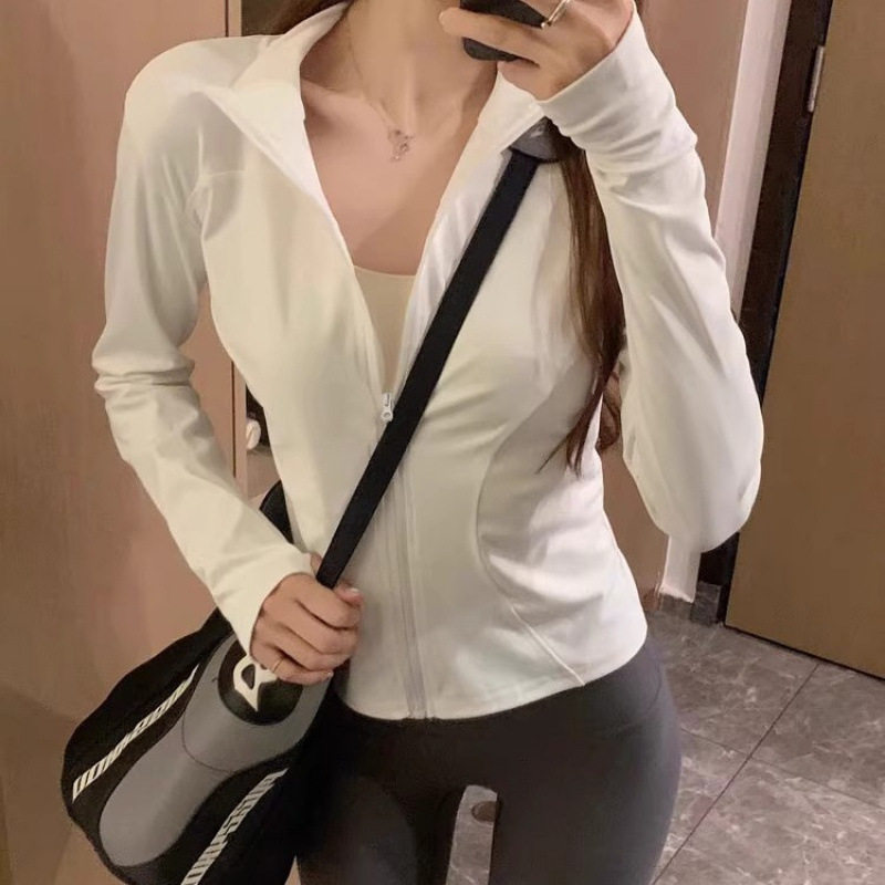 女健身瑜伽外套透气速干修身开衫运动跑步长袖上衣健身房外搭罩衣