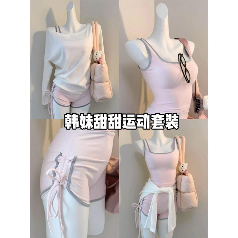 韩系简约小众设计普拉提瑜伽套装背心运动女夏款纯欲风辣妹健身服
