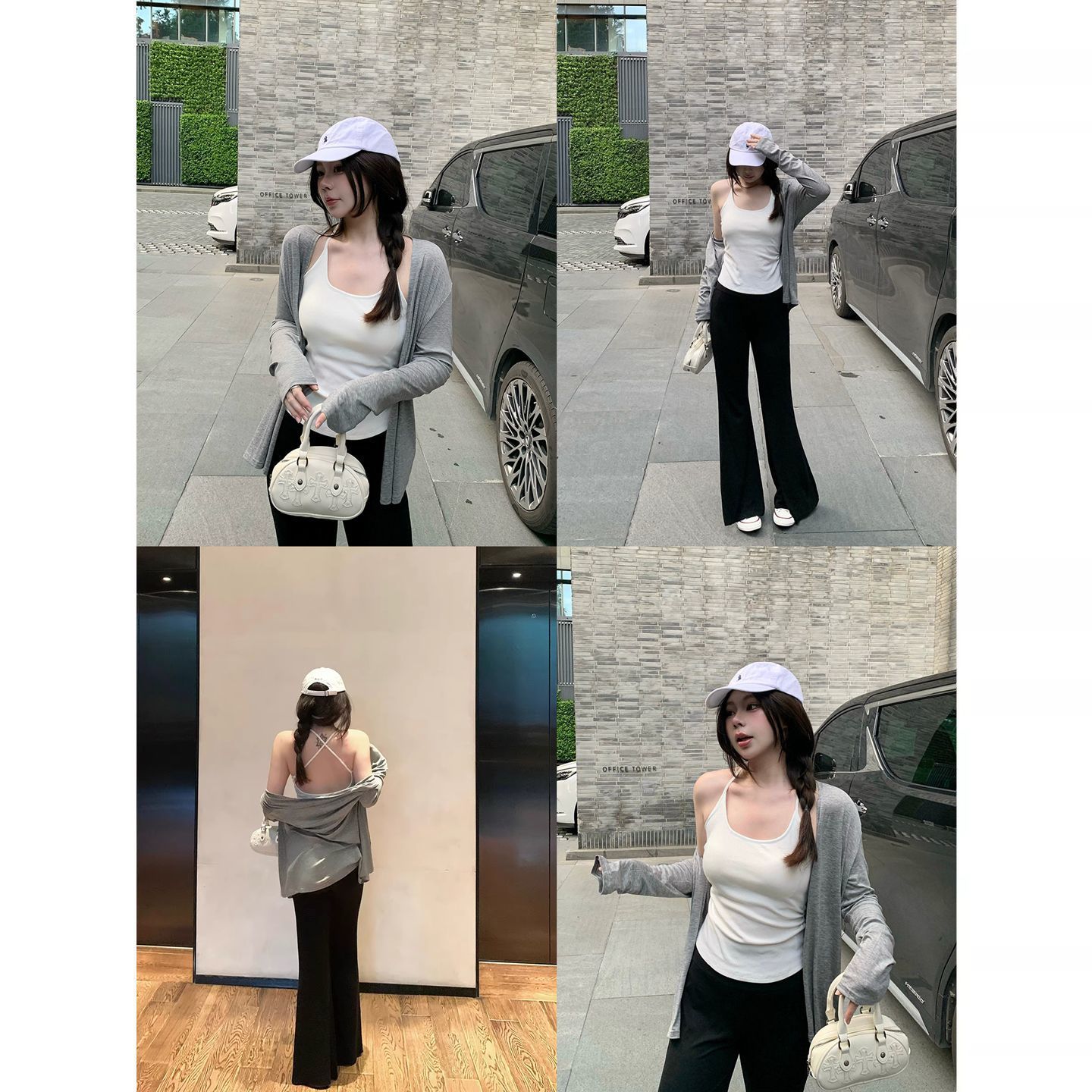 休闲套装辣妹风运动吊带背心女微喇裤瑜伽裤春秋季外穿开衫三件套