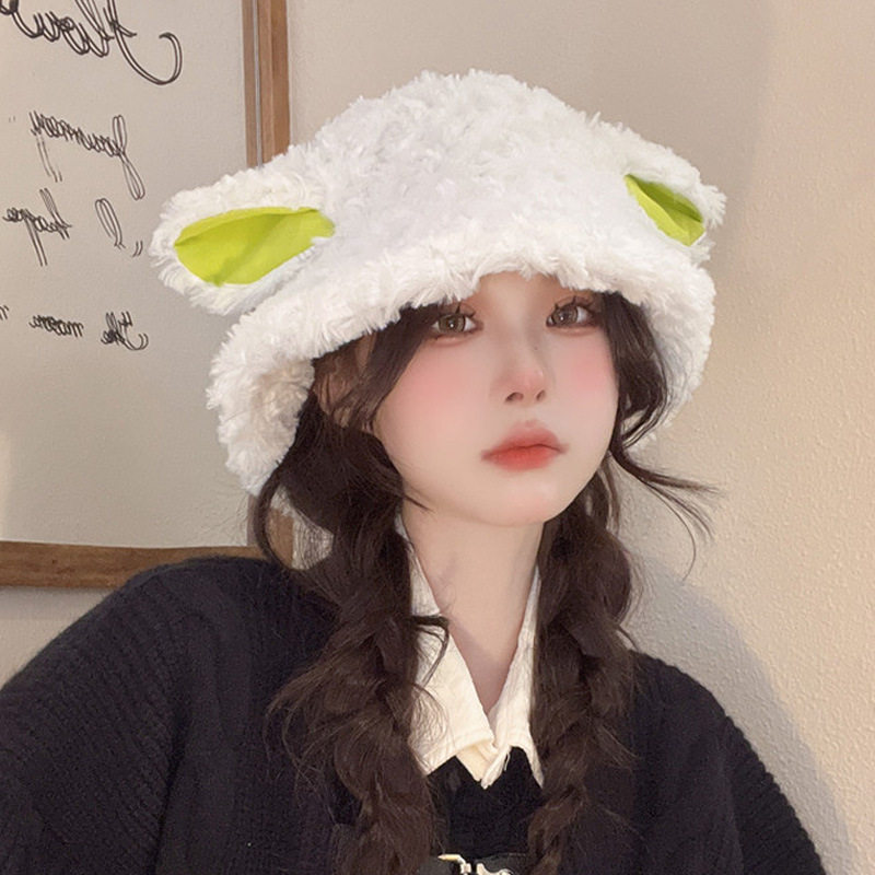 抖音同款小羊帽子秋冬保暖帽渔夫帽韩版显脸小 冬季毛绒可爱帽子