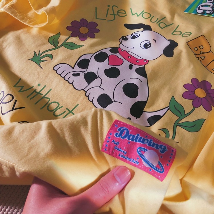 daiwing 保持炙热 热爱下去 夏季可爱卡通斑点狗情侣男女短袖t恤