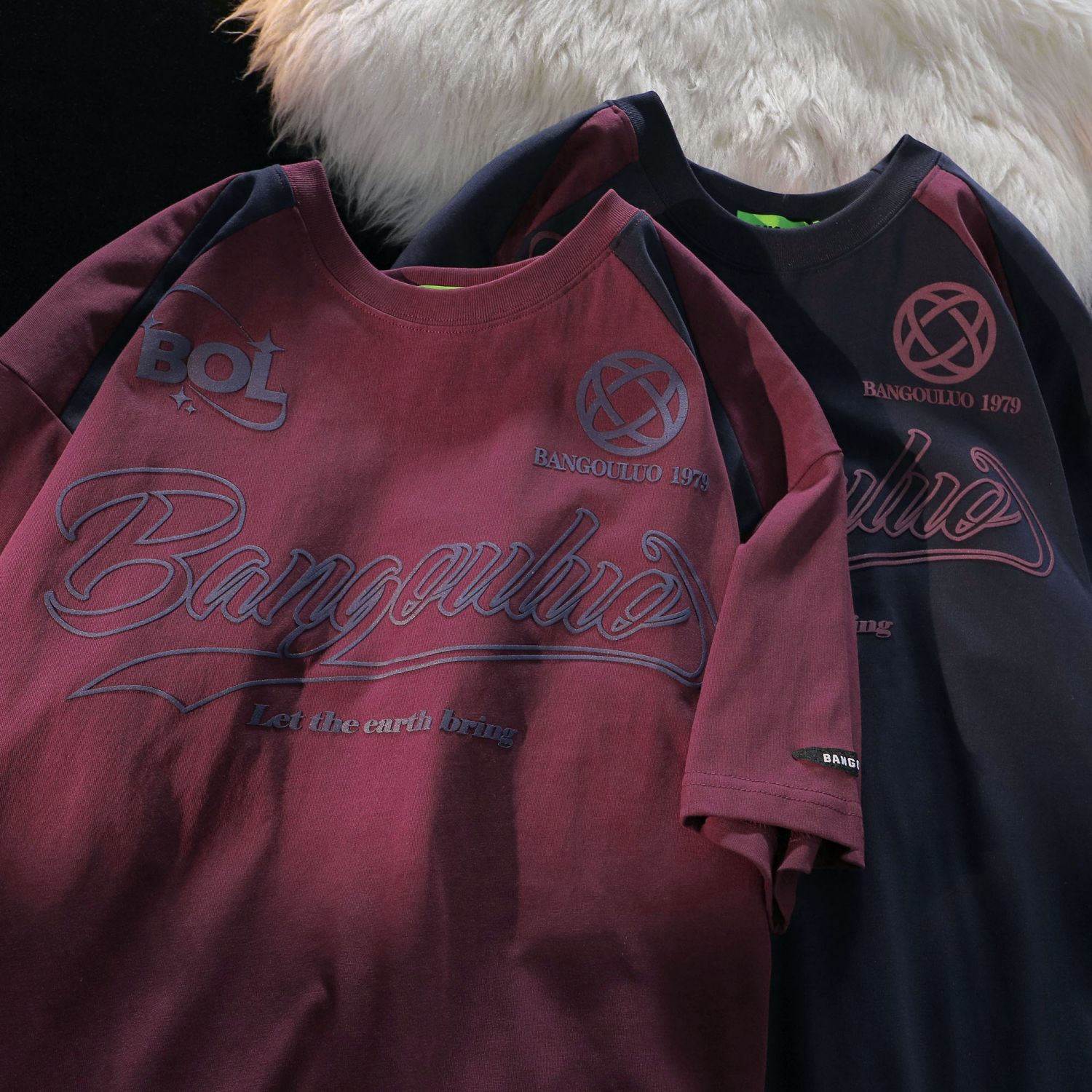 Daiwing拼色古着情侣短袖运动服