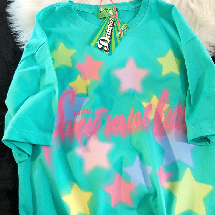 Daiwing七彩星卡通情侣短袖T恤