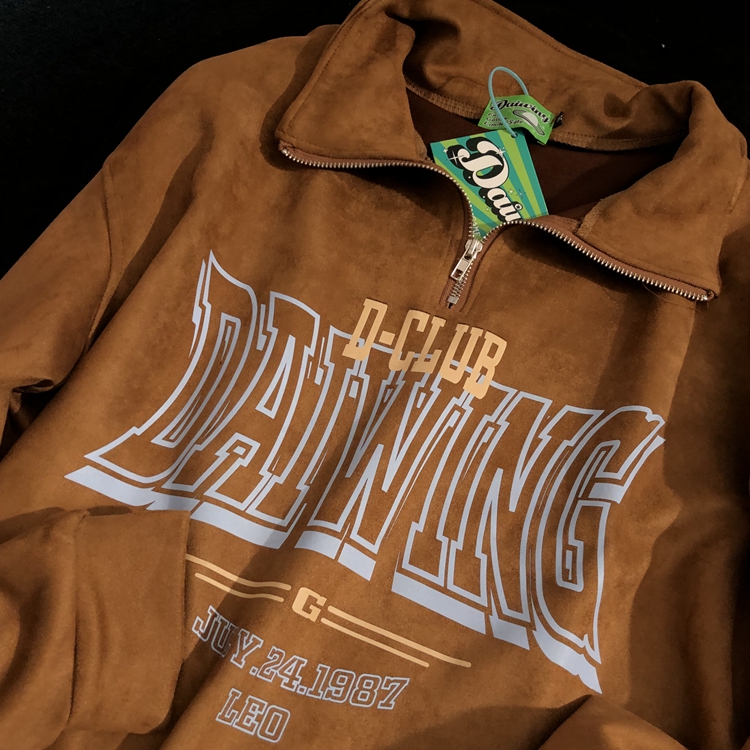 Daiwing麂皮绒字母情侣POLO上衣