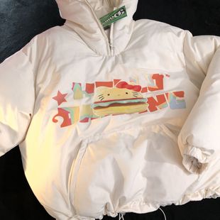 Daiwing 冬天の到来 秋冬凯蒂猫情侣加厚外套美式卡通连帽棉衣