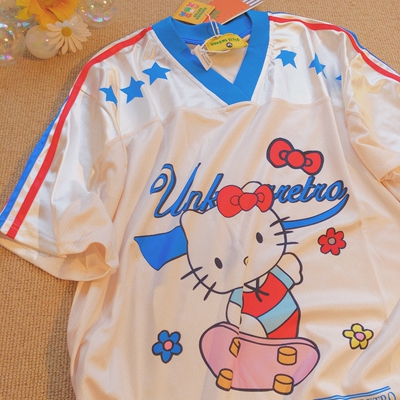 Daiwing 美式卡通风Hello Kitty印花短袖T恤男女宽松白色半袖上衣