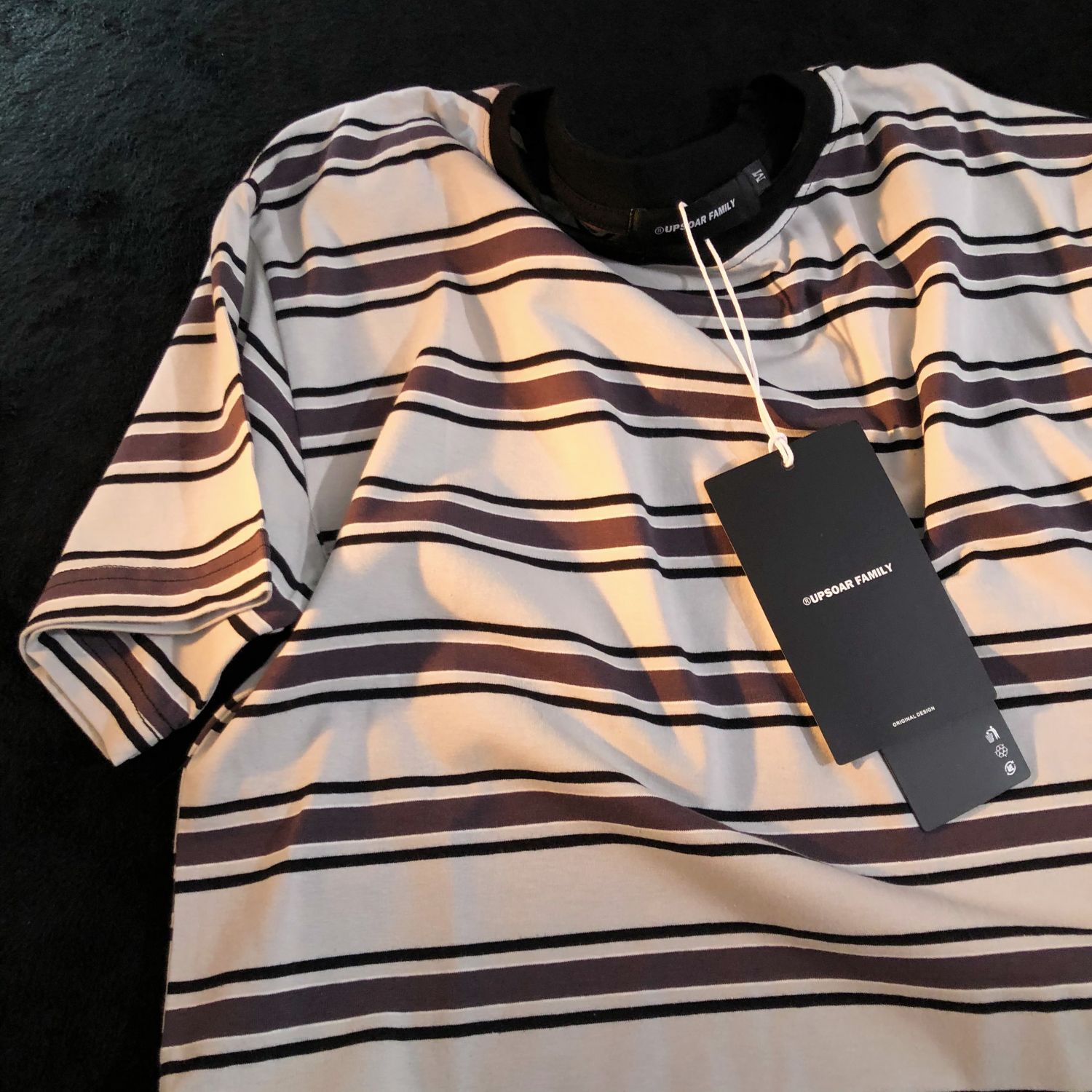 Daiwing 奶油的宇宙 夏季撞色条纹短袖t恤日系宽松古着情侣半袖