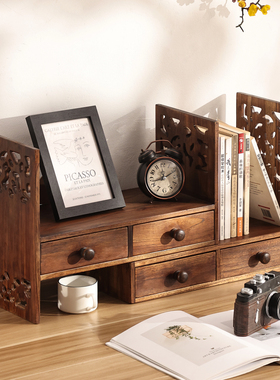 复古实木架子中式桌面置物架书桌桌上书架飘窗储物柜简易小书柜