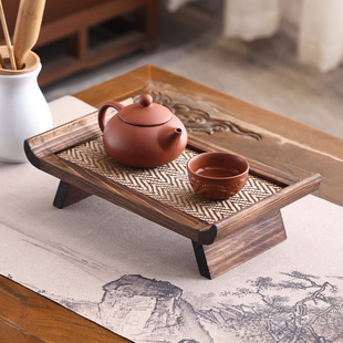 异丽泰国复古长方形茶具托盘中式 干泡茶盘家用实木竹编藤编茶托盘