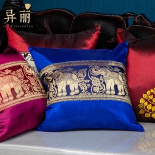 东南亚泰丝绣花抱枕泰式酒店会所沙发靠垫靠枕床头腰靠汽车腰枕套