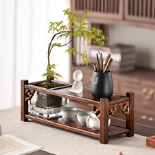 异丽新中式实木桌面水景花架博古架茶具收纳茶室装饰茶桌置物架