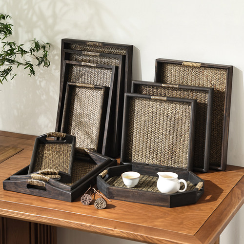 异丽复古中式实木茶托盘