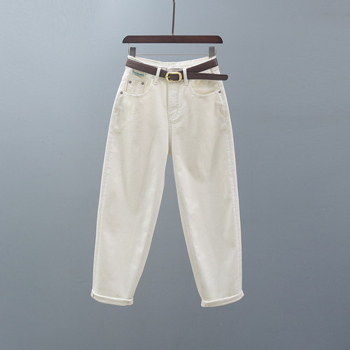 老爹牛仔裤2026春秋杏色萝卜裤子