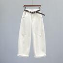 杏色高腰直筒弯刀牛仔裤 子 女2025秋冬加绒加厚宽松休闲阔腿镰刀裤