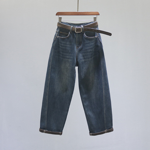 哈伦萝卜裤 复古高腰老爹牛仔裤 女2025秋冬加绒加厚宽松休闲弯刀裤