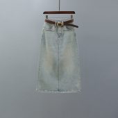 包臀A字裙子 欧货中长款 复古浅蓝色高腰牛仔半身裙女2026夏季 新款