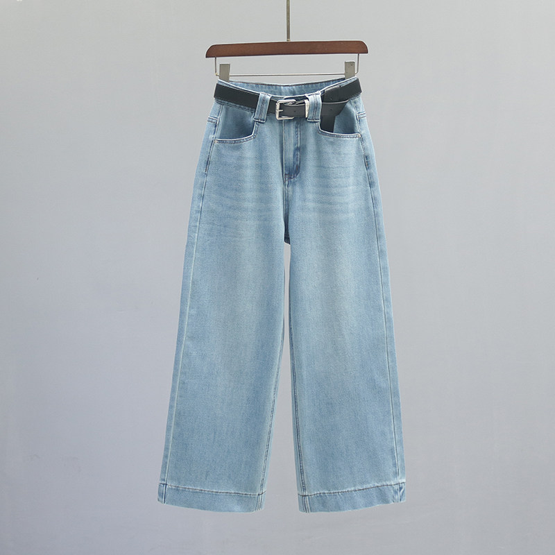 高腰直筒牛仔裤女2026春夏浅蓝色宽松休闲垂感百搭窄版阔腿九分裤