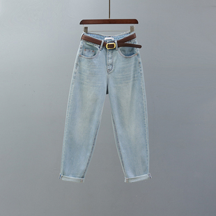 宽松休闲萝卜裤 复古高腰哈伦裤 子 女2025春秋新款 浅蓝色老爹牛仔裤