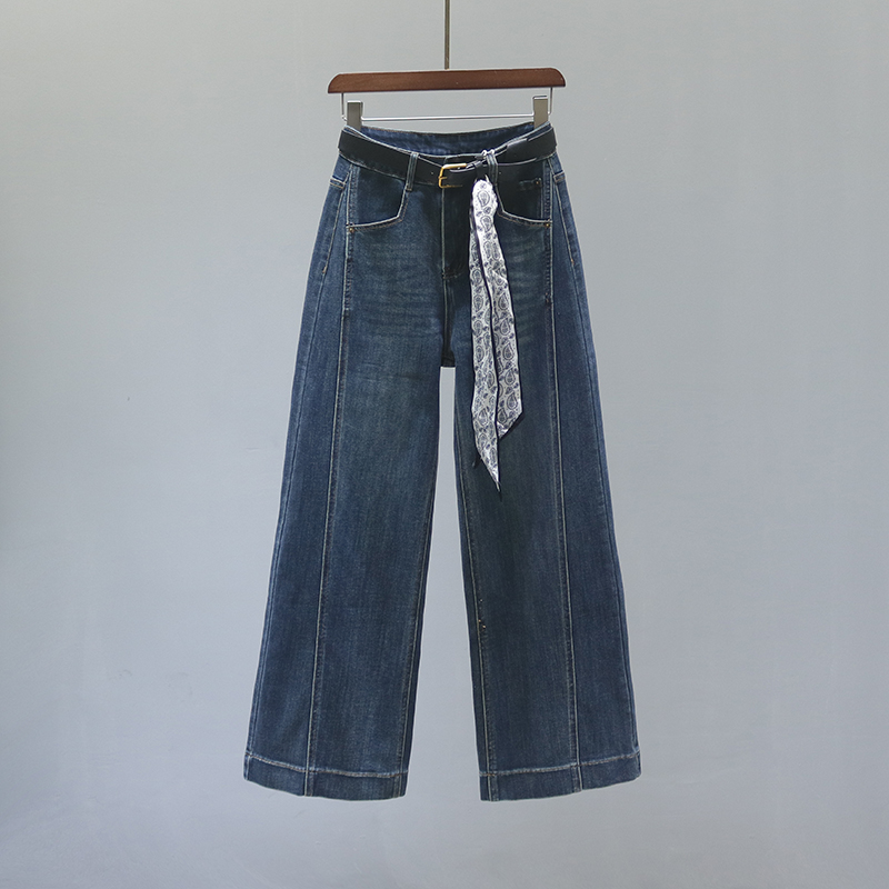 复古高腰直筒牛仔裤女窄版阔腿裤