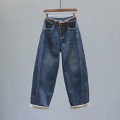 子 薄绒宽松休闲阔腿香蕉裤 复古高腰老爹弯刀牛仔裤 女2025秋冬新款