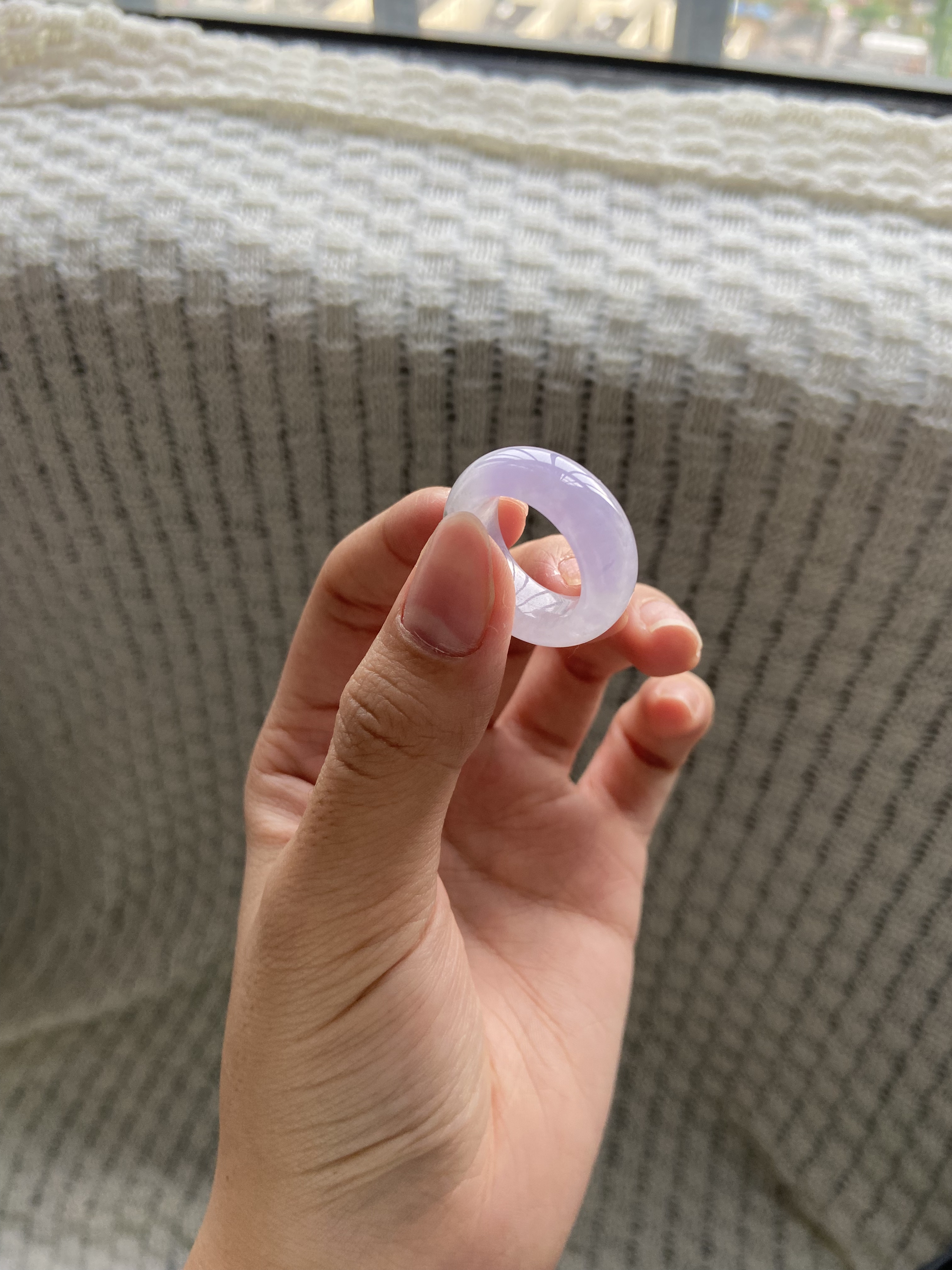 11半冰种仙女桃花粉宽版天然翡翠指环玉戒素戒