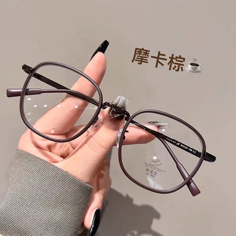 超轻摩卡棕色眼镜框近视女复古小方框可配度数大脸显瘦金属框2737